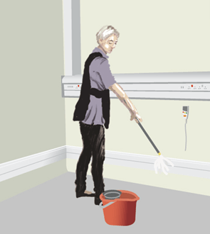 ThermaSkirt is simply mopped free of infection by regular cleaning staff with existing cleaning materials