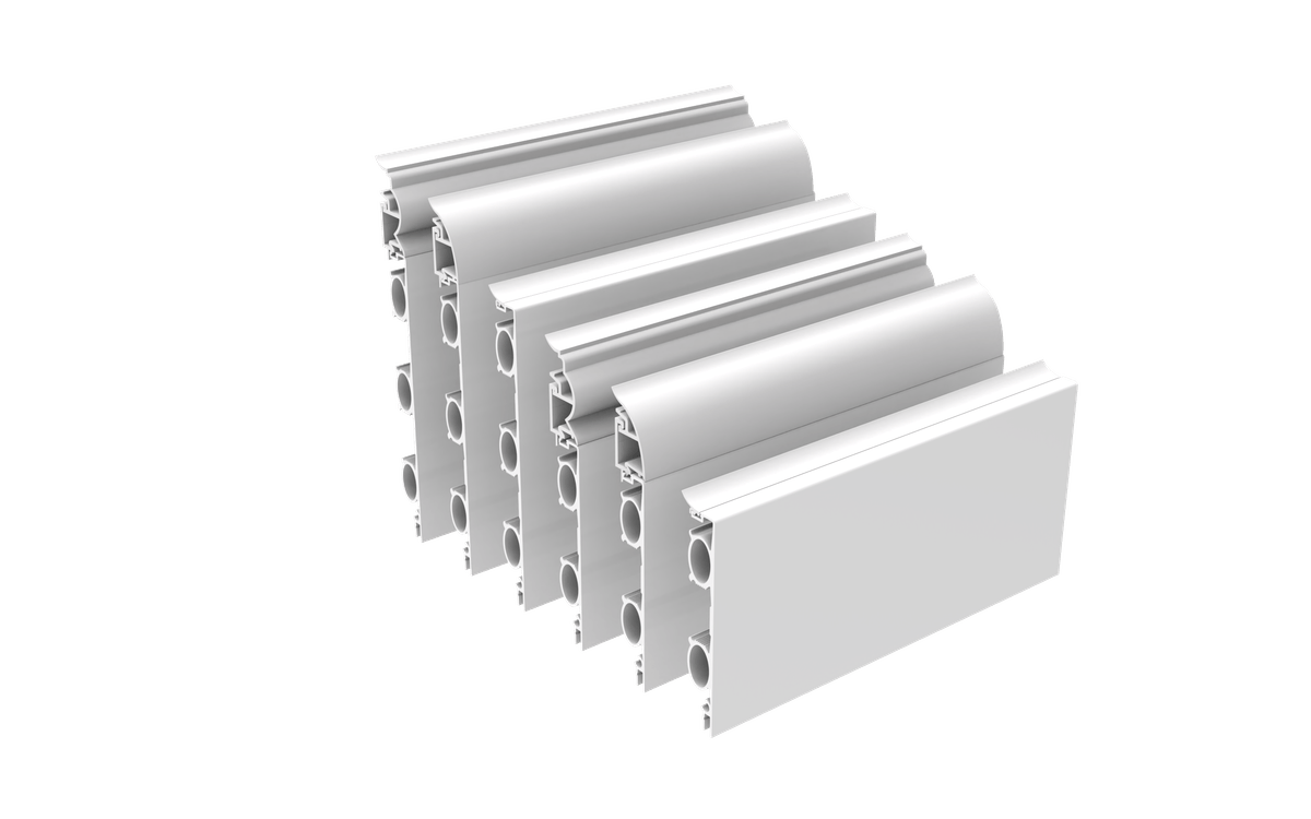 ThermaSkirt H2O cross-section profiles showing the 20mm aluminium extrusion with internal water channels